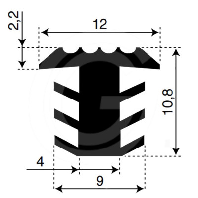 Antislip trapprofiel | Rubber Infreesprofiel | Breedte 12 mm | Hoogte 10,8 mm 